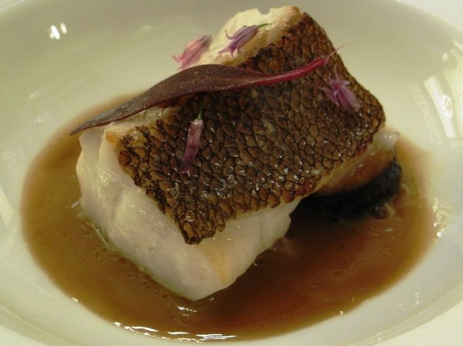 Mero al Horno en Guiso de Manitas con Maquis de sus Propias Huevas, Wasabi y Caviar Cítrico - Flickr - jlastras