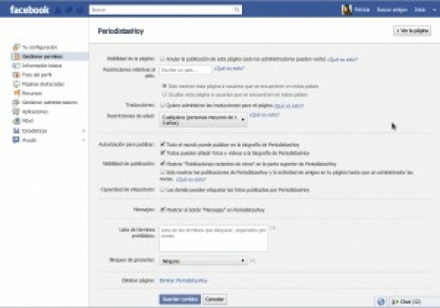 editar página de Facebook