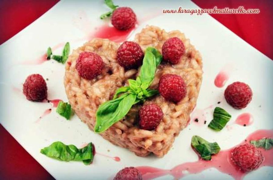 Risotto con cava y frambuesas