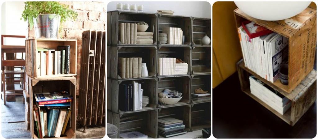librerias con cajas de madera recicladas