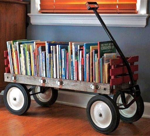 Antiguo vagon de jugete para libreria infantil