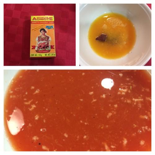 Preparando la marinada con achiote y jugo de naranja