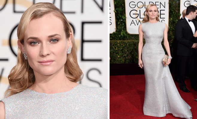Nuestra favoritas. Diane Kruger eligió un vestido plateado de línea sirena con cola lateral de Emilia Wickstead. Las joyas de brillantes de Kwiat y Marina B completaban un look deslumbrante. 