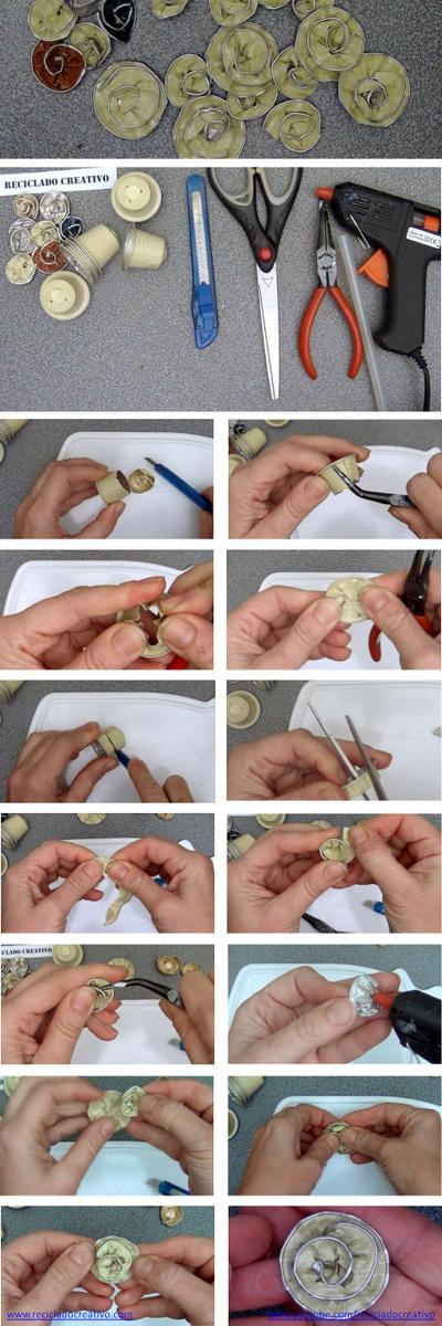 Infographic cómo hacer flores con cápsulas de café