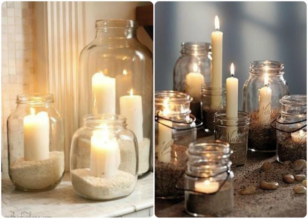 Ideas candelabros con botes de cristal