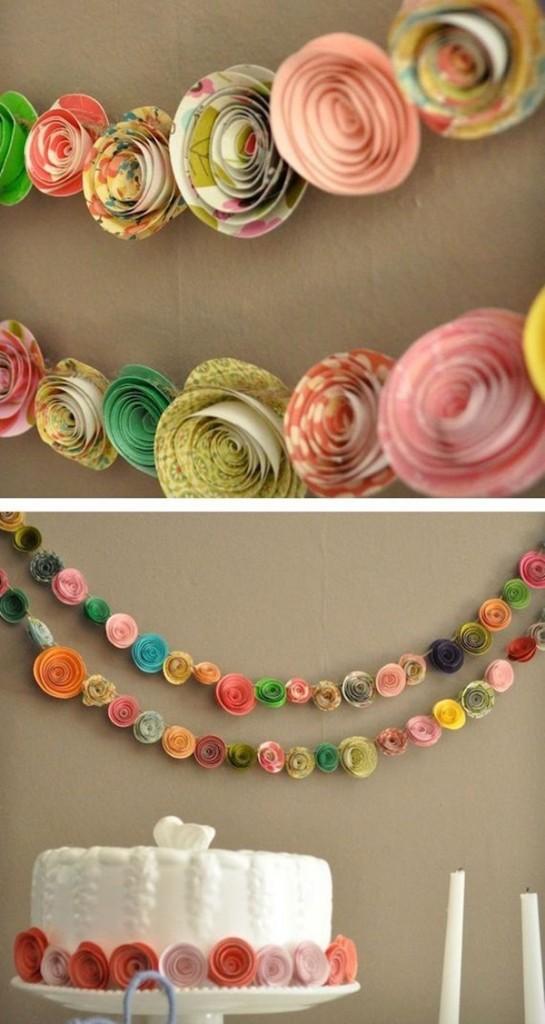 guirnaldas de flores de papel con flores enrolladas