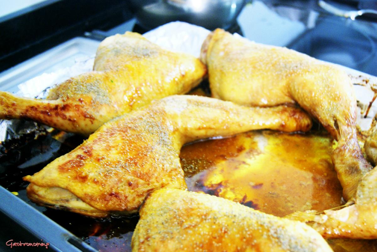Pollo asado con miel y soja