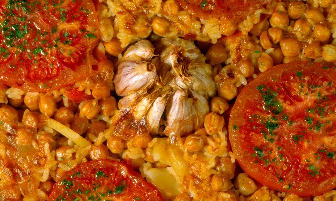 Garbanzos con arroz al horno