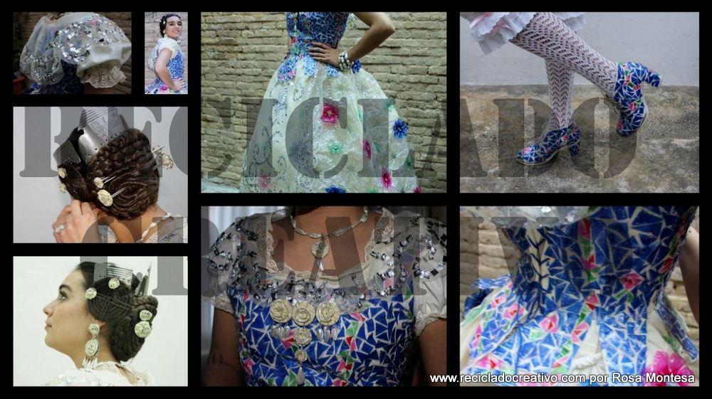 Traje de fallera valenciana con material reciclado (456)