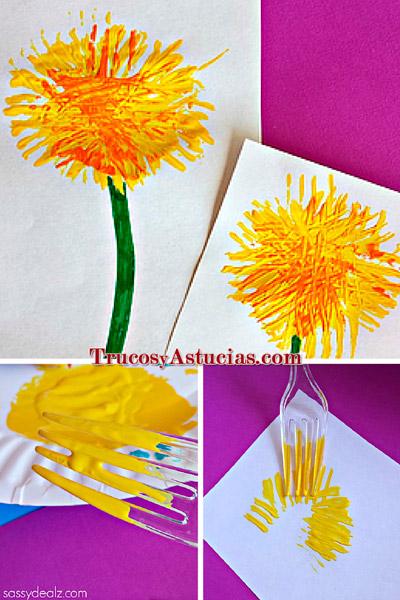 manualidad diente de león para niños, hecha con pintura