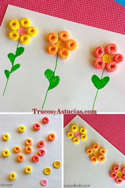 manualidad para niños de flore hechas con cereales