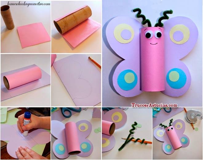 manualidad infantil para hacer una mariposa con el rollo de papel de wc