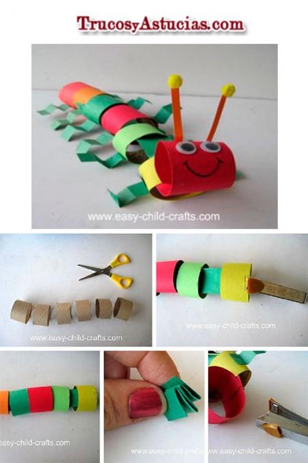 manualidad infantil para hacer un cienpiés con el tubo de papel de cocina