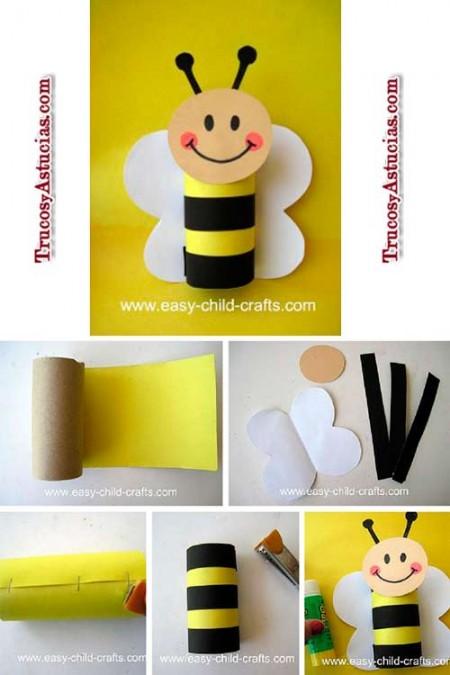 manualidad infantil para hacer una abeja con el rollo de papel higiénico