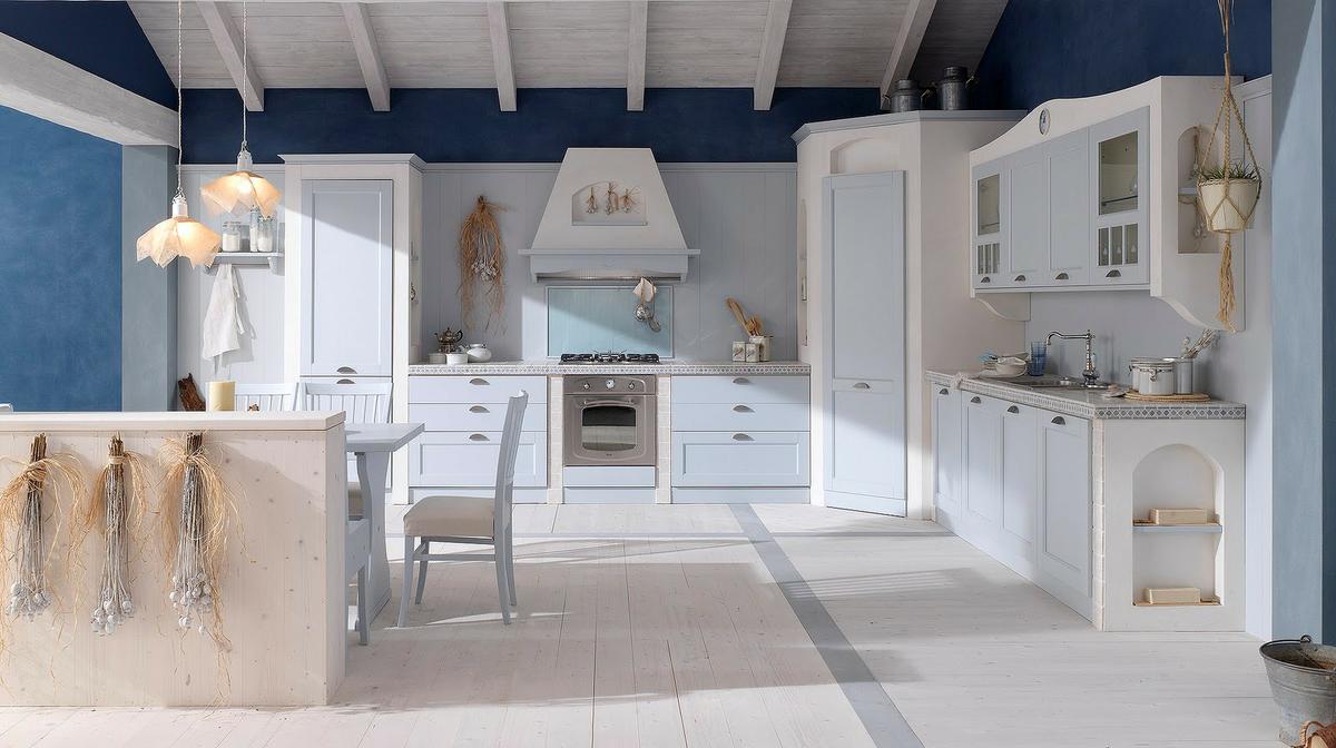 cocina rústica en tonos pastel
