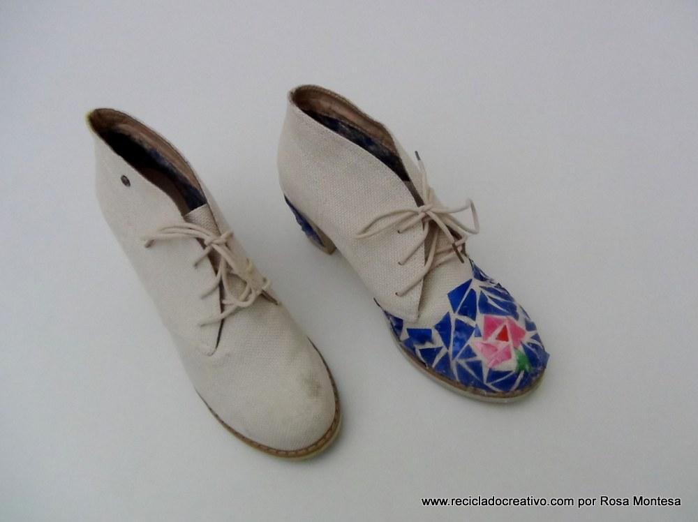 Zapatos para un traje de fallera valenciana con material reciclado
