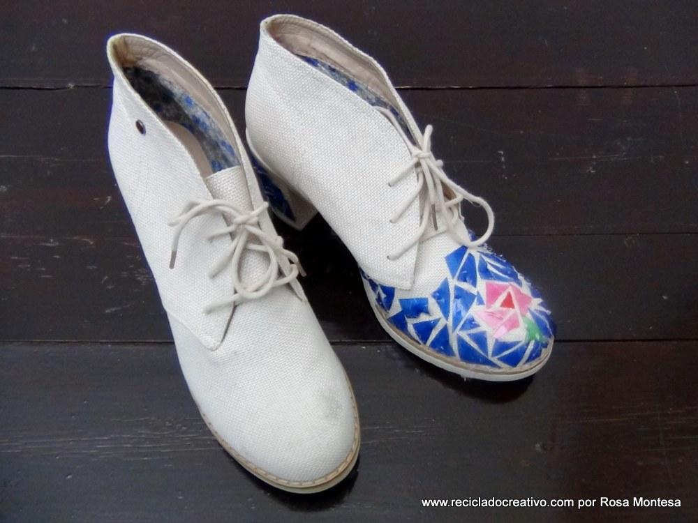 Zapatos para un traje de fallera valenciana con material reciclado