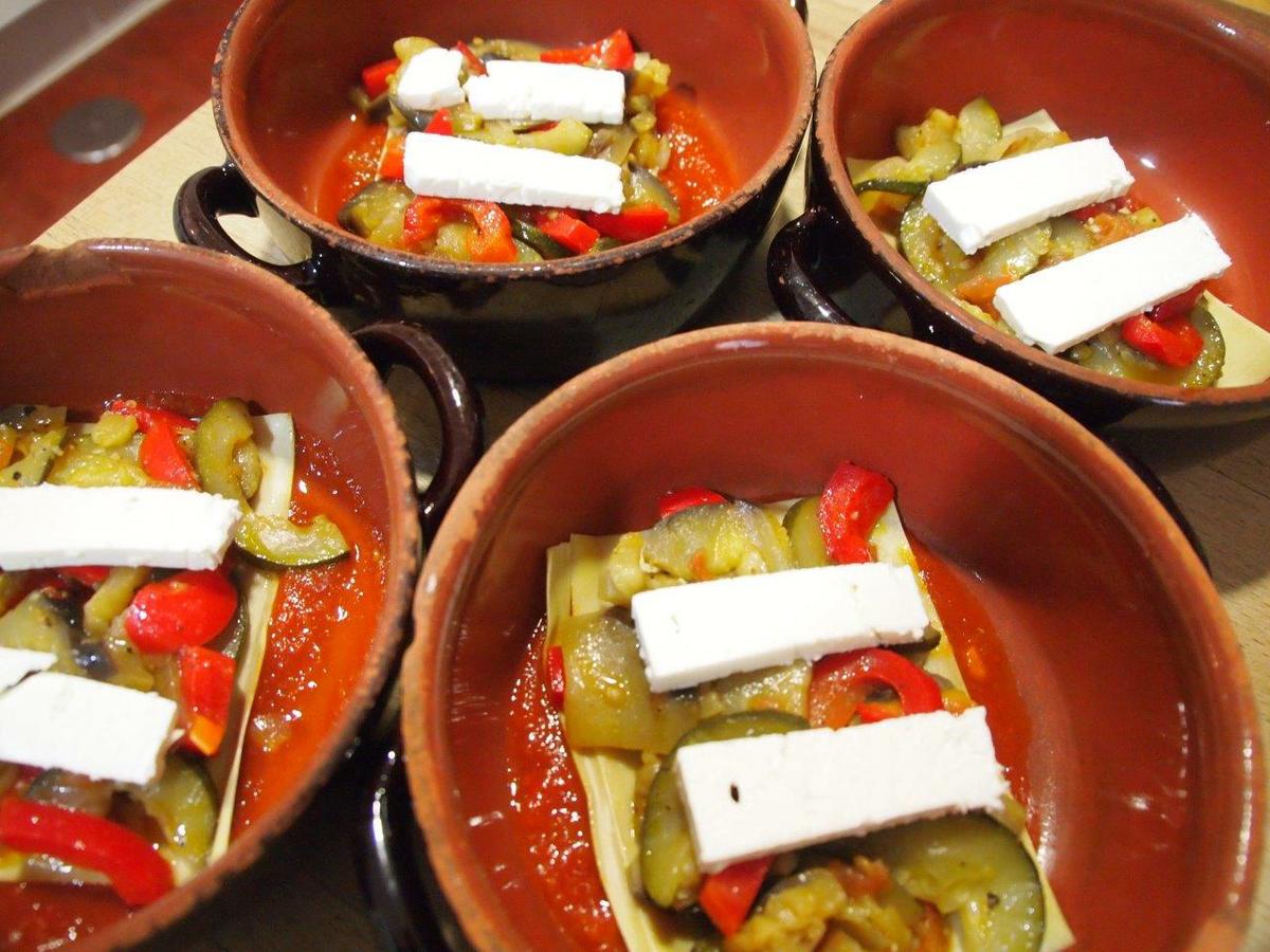 Lasaña verduras queso feta