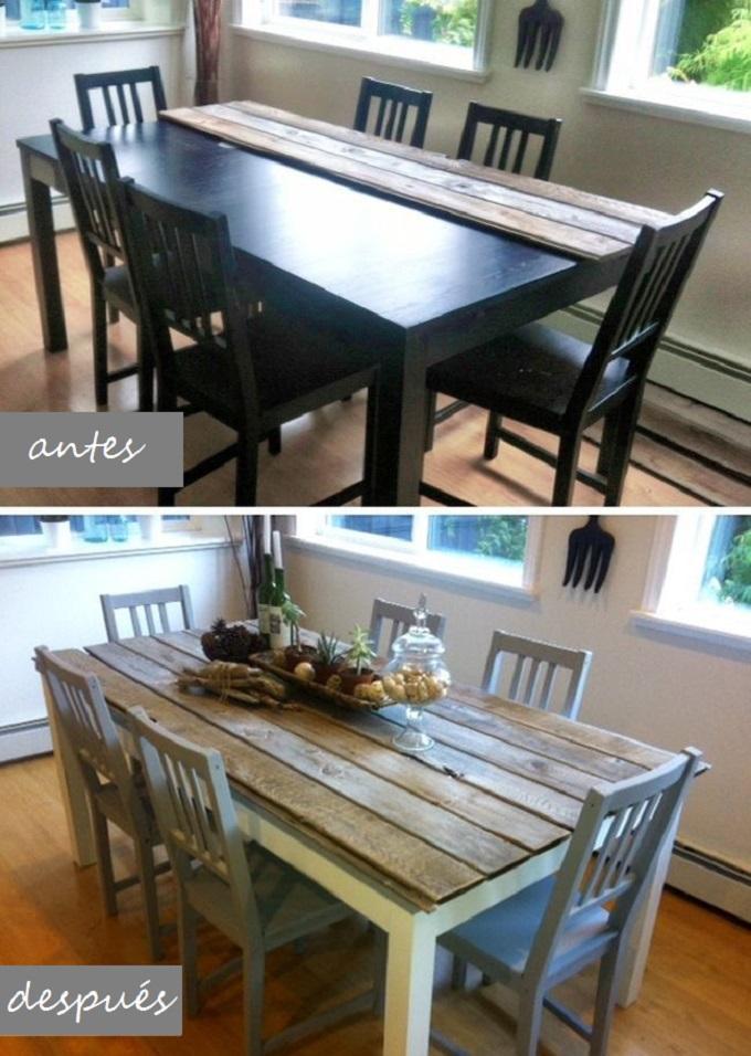 antes y después de una mesa de comedor