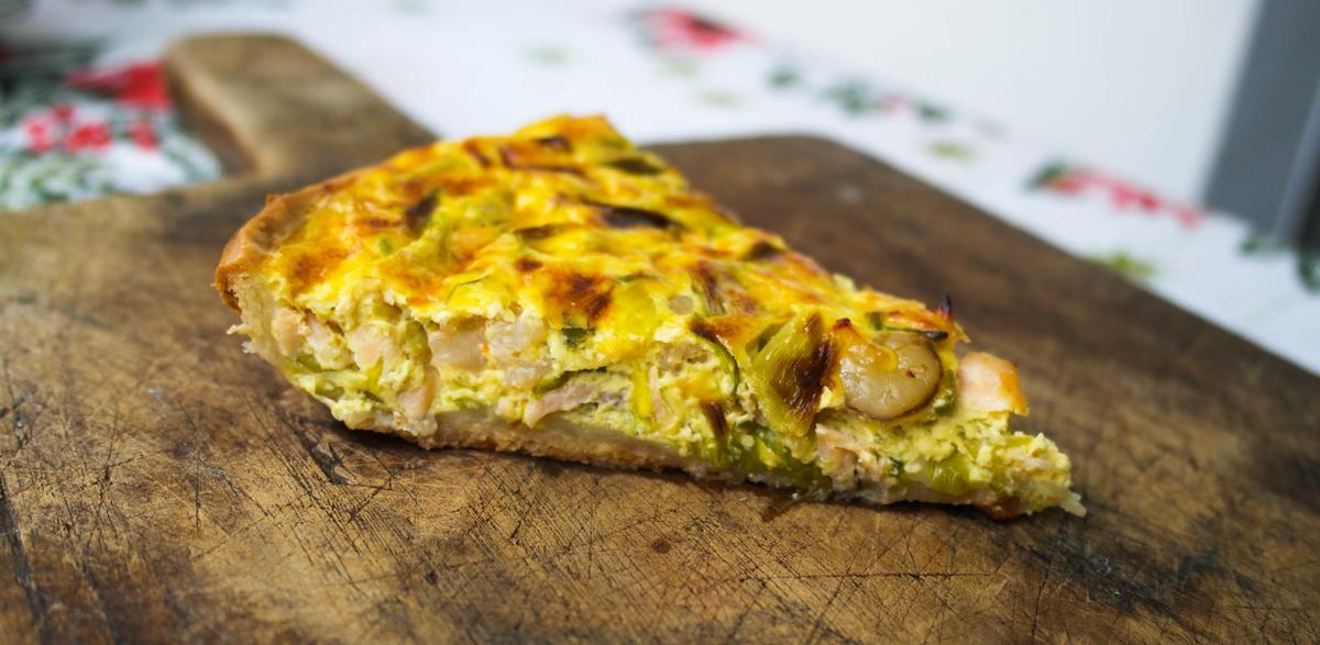 Quiche de salmón y gambas