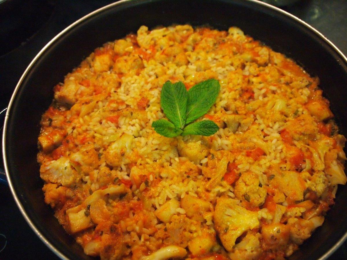 Arroz con bacalao y coliflor