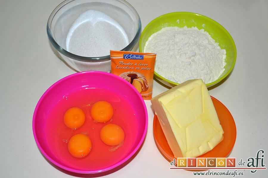 Bizcocho de cuatro cuartos, preparar los ingredientes