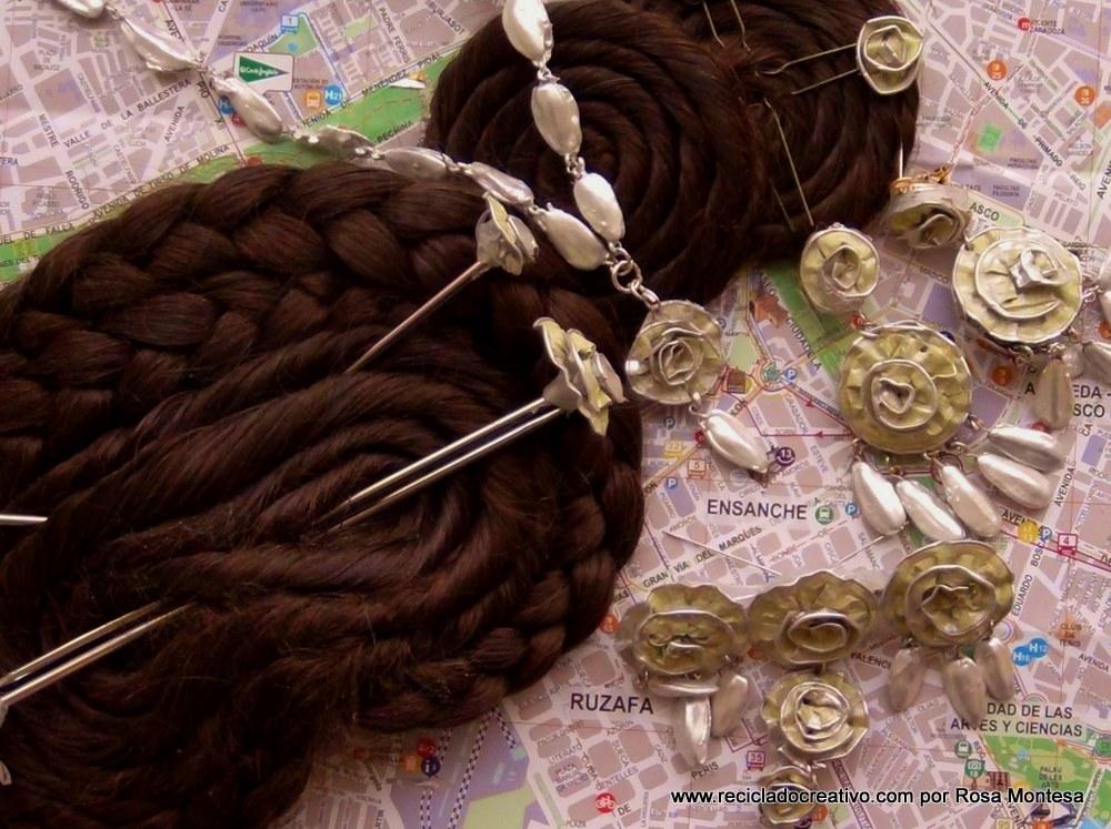 Aderezo y peinetas de fallera con material reciclado (3)
