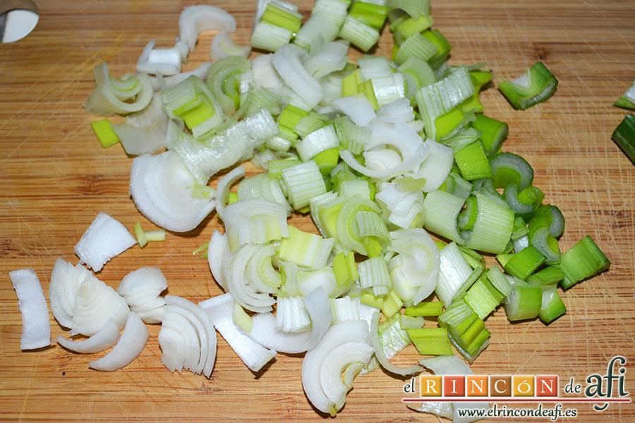 Irish champ, trocear las cebolletas