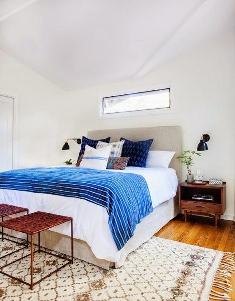 Decoración dormitorio en blanco y azul
