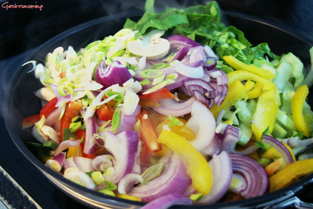 Guiso de pavo con verduras al wok