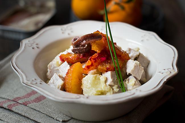 receta de ensalada de naranja sanguina, lomo y anchoas