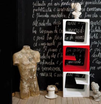 Inspiring-house-decorating-Furniture-with-sculpture-ideas-with-letters-on-black-interior-wall-with-modular-bookcase-ideas-with-laminated-wooden-floor