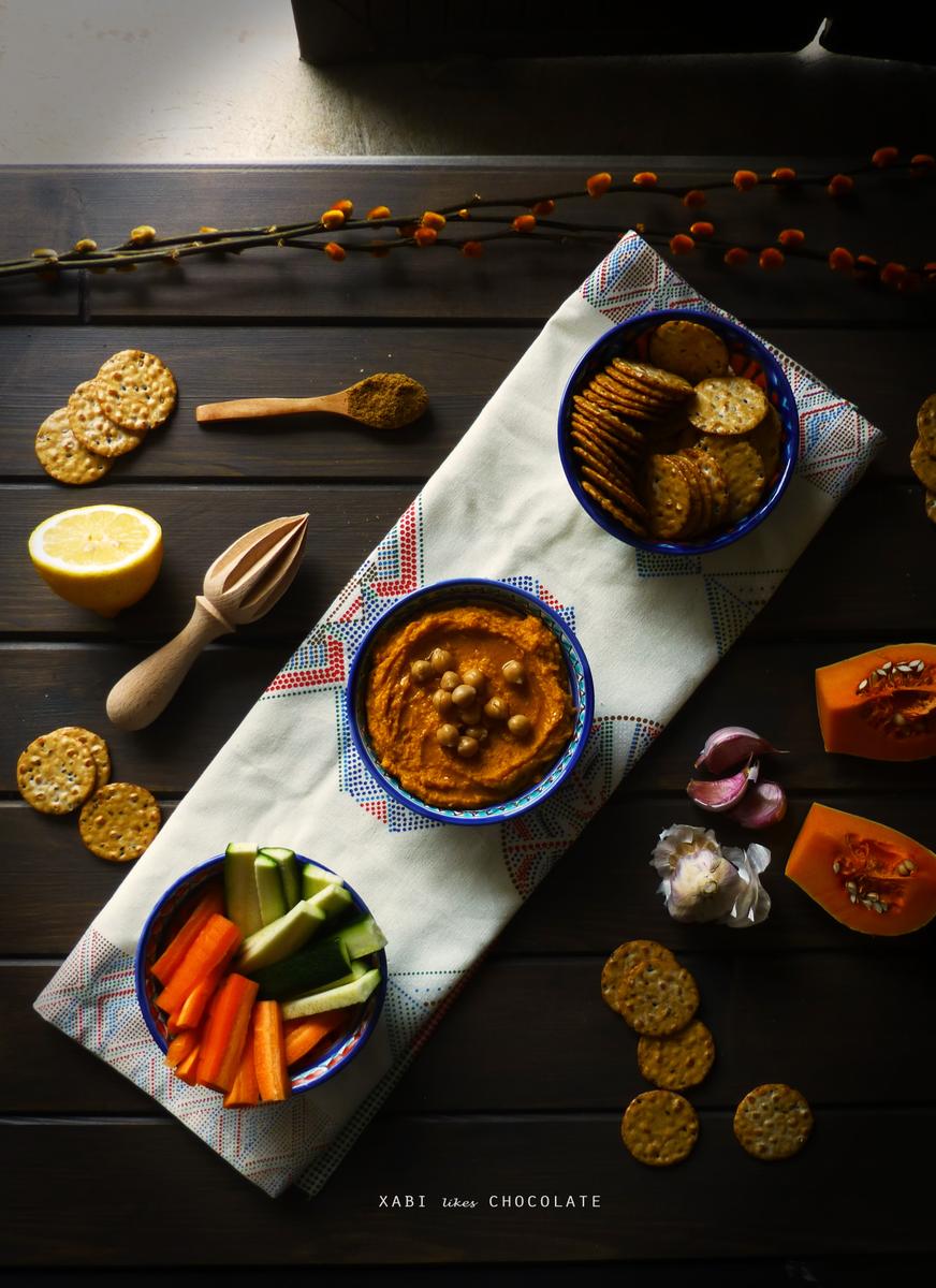Hummus de calabaza, hummus, calabaza, boniato, dip de calabaza, mantequilla de cacahuete, receta, estilismo culinario