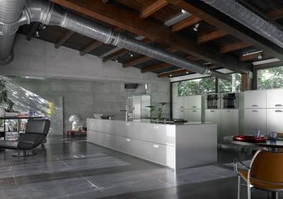 outstanding-genius-for-spectacular-wood-ceiling-on-industrial-interior-decoration-feat-large-kitchen-island-and-black-chair