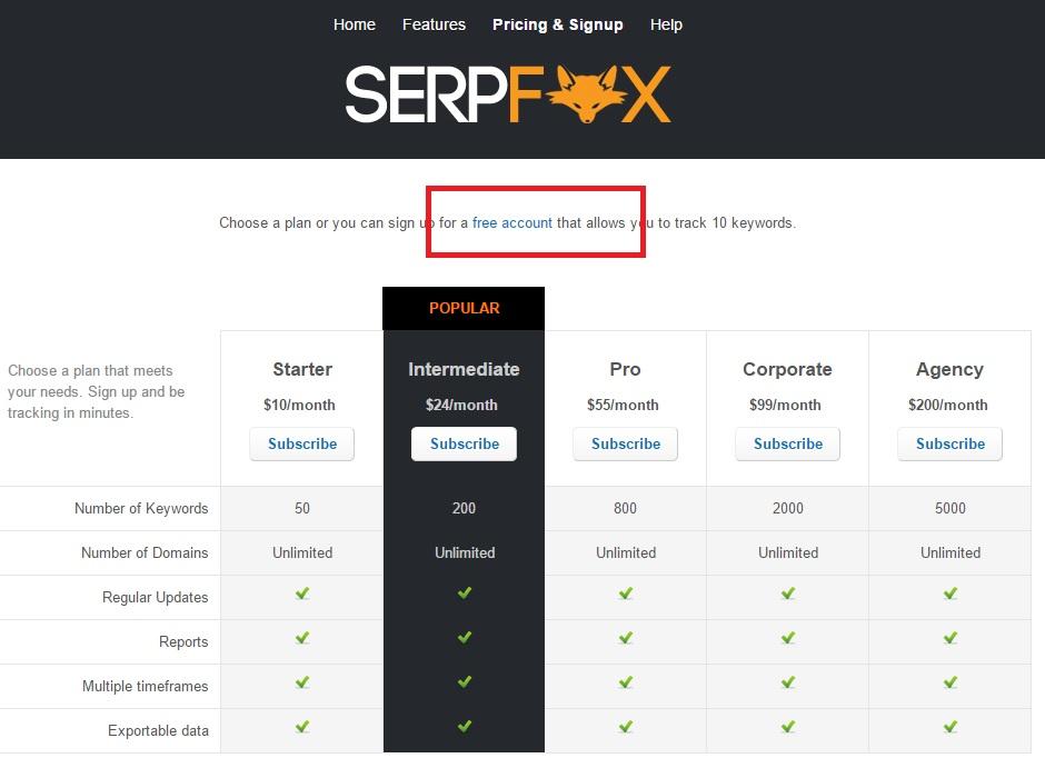 SerpFox Free Account