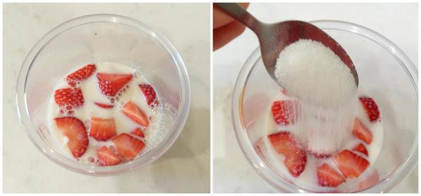 Fresas, leche y azúcar