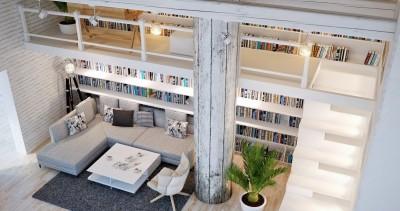 Gray-white-home-library-lounge