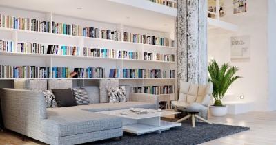 Gray-white-lounge-home-library