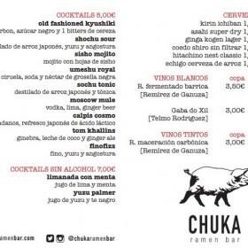 Carta Cocktails, Cervezas y Vinos