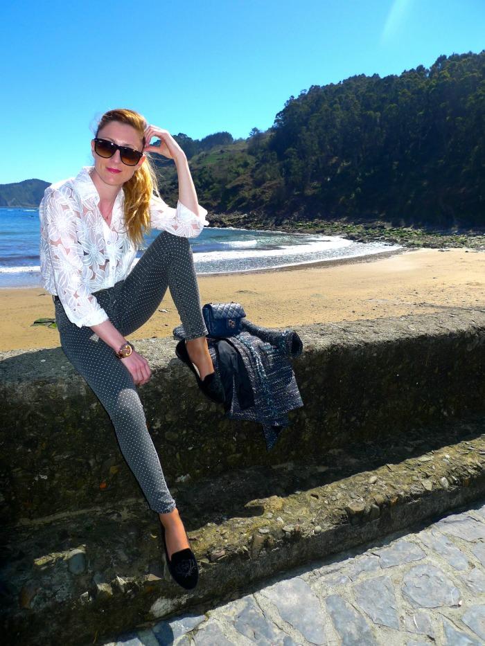 paula casielles c Polka Dot Pants And Transparent White Shirt