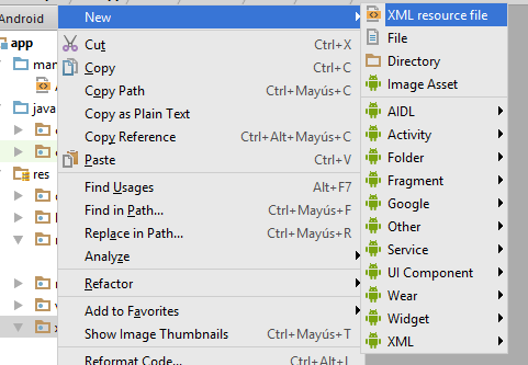 Crear Recurso Xml en Android Studio