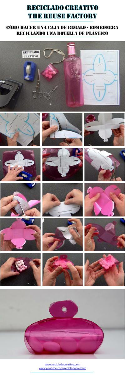 Caja de regalo - bombonera, realizada reciclando una botella de plástico