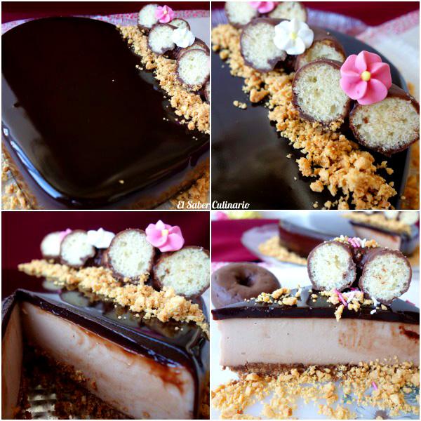 Tarta de Donetes sin horno con glaseado de chocolate brillante