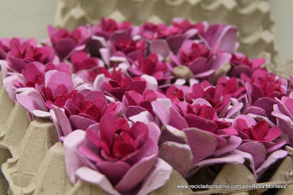 Flores rosas con hueveras de cartón - egg carton flowers