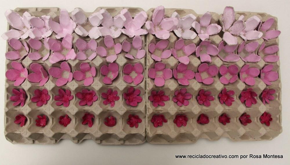 Flores rosas con hueveras de cartón recicladas - egg carton flowers