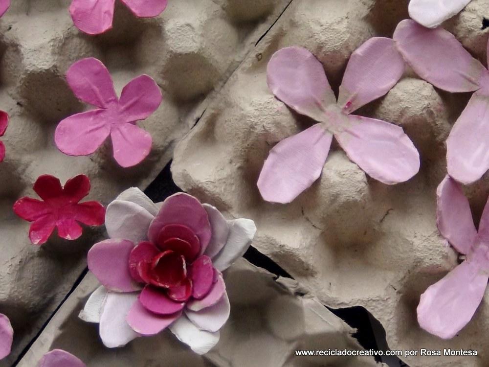 Flores rosas con hueveras de cartón recicladas - egg carton flowers