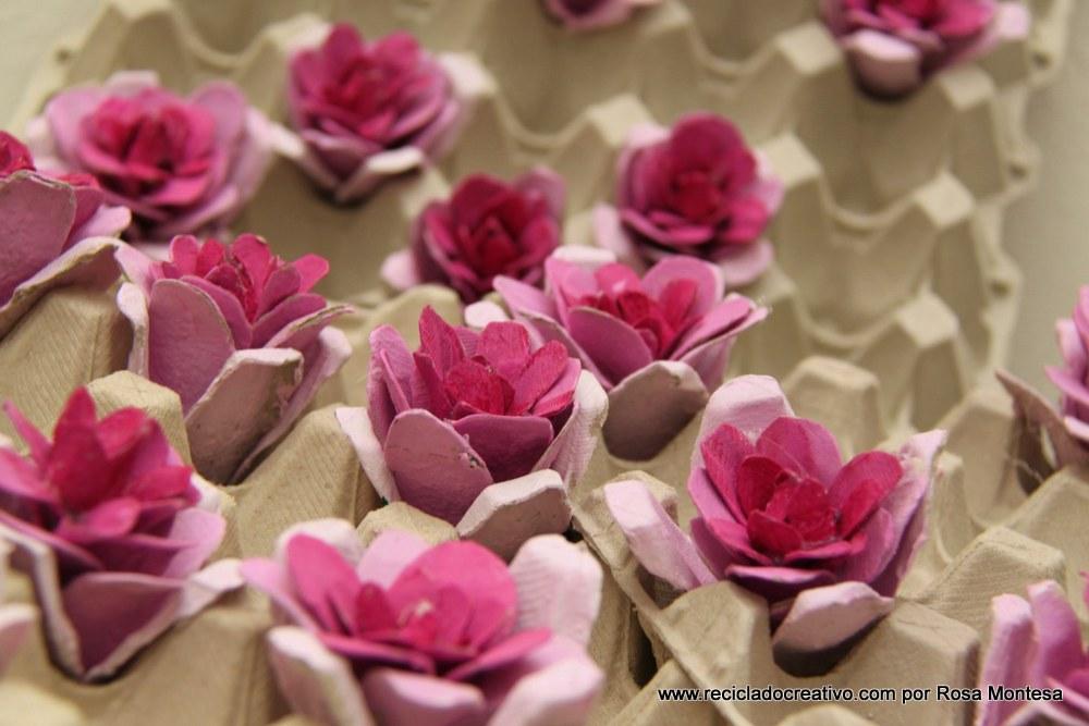 Flores rosas con hueveras de cartón - egg carton flowers