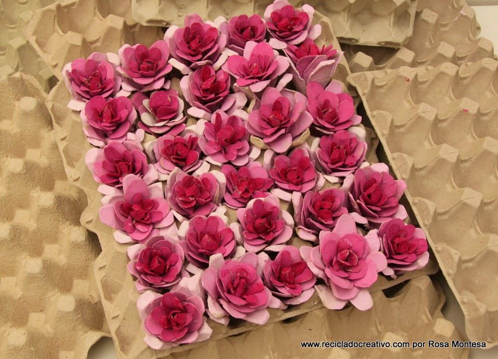 Flores rosas con hueveras de cartón - egg carton flowers