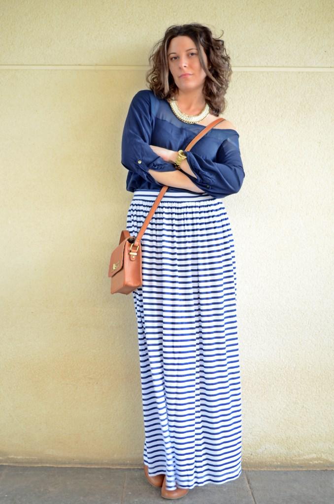 long navy skirt outfit