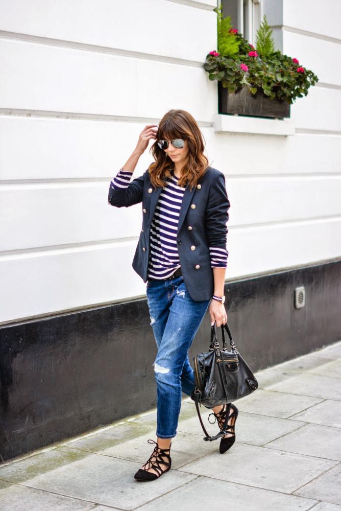 -Balenciaga-city-bag-black-Ripped-boyfriend-jeans-breton-stripe-top-Superdry-muse-navy-blazer-mirrored-sunglasses-OOTD-casual-weekend-outfit-street-style